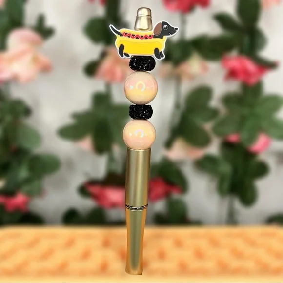 Silly Dachshund Hot Dog Handmade Beaded Pen - Picture 1 of 6